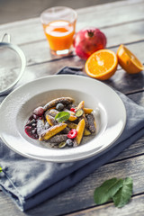Potato dumplings sulance gnocci with milled poppy seeds shugar powder and marmalade. Traditional slovak czech and austrian sweet food