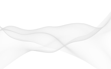 White abstract background. Fluttering white scarf. Waving on wind white fubric. 3D illustration