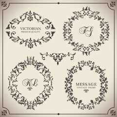 Vintage vector Set. Floral elements for design of monograms, invitations, frames, menus, labels and websites. For design of catalogs and brochures of cafes, boutiques. Retro style.