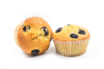 Blueberry muffins on white background