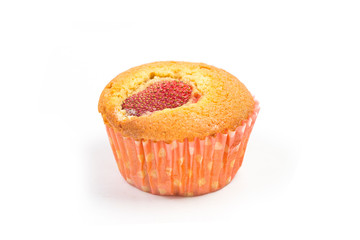 Strawberry muffins on white background