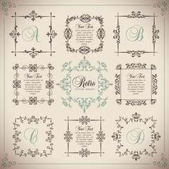 Vintage vector Set. Floral elements for design of monograms, invitations, frames, menus, labels and websites. For design of catalogs and brochures of cafes, boutiques. Retro style.