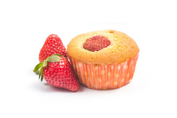 Strawberry muffins on white background