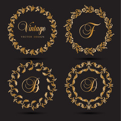Vintage vector Set. Floral elements for design of monograms, invitations, frames, menus, labels and websites. For design of catalogs and brochures of cafes, boutiques. Retro style.