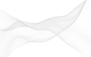 White abstract background. Fluttering white scarf. Waving on wind white fubric. 3D illustration