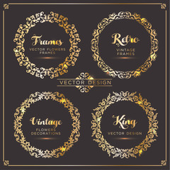 Vintage vector Set. Floral elements for design of monograms, invitations, frames, menus, labels and websites. For design of catalogs and brochures of cafes, boutiques. Retro style.