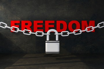 word freedom under chain with lock
