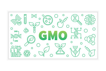 GMO vector concept green horizontal banner in thin line style