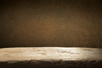 background barrel and worn old table of wood