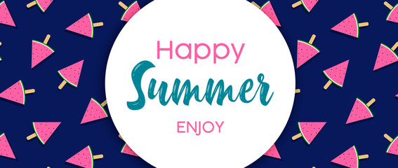 Happy Summer banner of watermelon ice cream