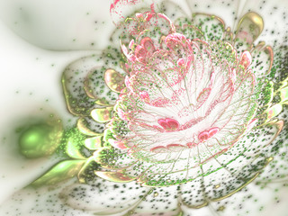 Light green and red fractal flower, digital artwork for creative graphic design