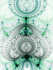 Green fractal clockwork, digital artwork for creative graphic design
