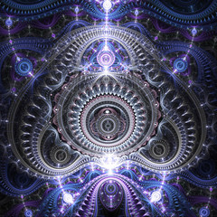 Dark blue fractal clockwork pattern, digital artwork for creative graphic design - 267123239