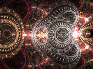 Glossy red steampunk fractal texture, digital artwork for creative graphic design