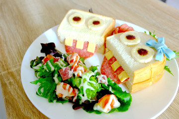 Cute sanwich on white dish