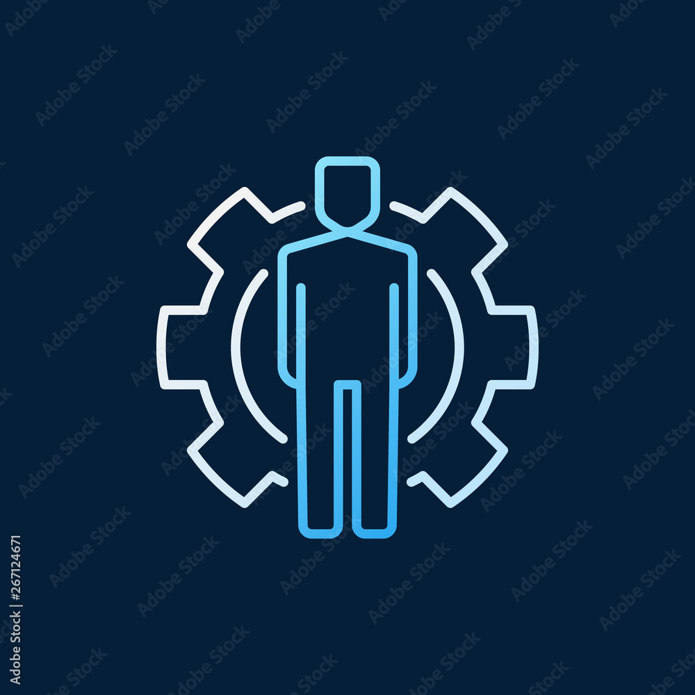 Poster man inside cogwheel vector colored outline icon or logo element on dark background