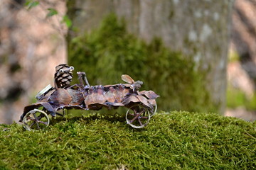 Forest figure driving a car spring nature