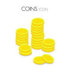 Stacks of gold coins isolated on white background, Gold coins stack isometric 3d icon vector, coins, money, cash, dollar, euro, economy, finance, pile of coins