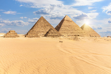Fototapeta na wymiar The Pyramids of Giza, view from the desert, Egypt