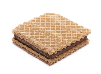 Wafers with hazelnut and cocoa isolated on white background