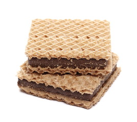 Wafers with hazelnut and cocoa isolated on white background