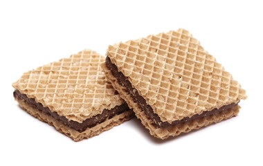 Wafers with hazelnut and cocoa isolated on white background