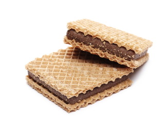Wafers with hazelnut and cocoa isolated on white background