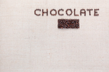 Chocolate word written with coffee beans, aligned in the top right.