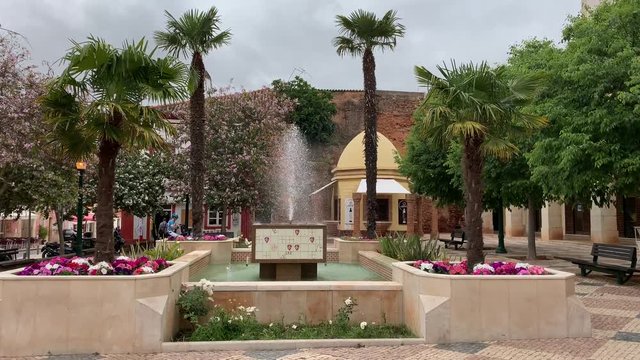 Silves Portugal plaza with fountain at the city gate