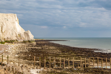 The chalk cliffs at Seaford during low tide
