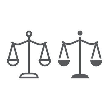 Law scales line and glyph icon, justice and law, balance sign, vector graphics, a linear pattern on a white background.
