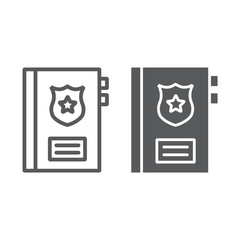 Criminal record line and glyph icon, note and law, police report sign, vector graphics, a linear pattern on a white background.