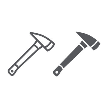 Fire ax line and glyph icon, equipment and blade, firefighter axe sign, vector graphics, a linear pattern on a white background.