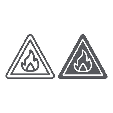 Flammable sign line and glyph icon, warning and attention, fire symbol sign, vector graphics, a linear pattern on a white background.
