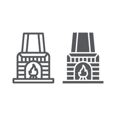 Fireplace line and glyph icon, interior and home, burning fireplace sign, vector graphics, a linear pattern on a white background.