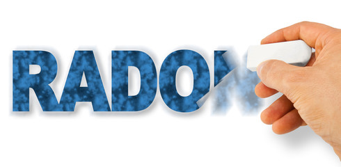 Hand removes radon text with a eraser - Radon one of the most dangerous gas in our home