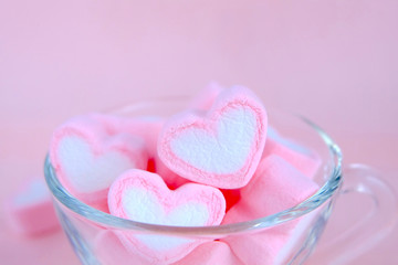 Close up marshmallow in coffee cup, Pastel background, Bakery background