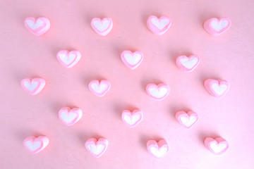 Heart marshmallow on pink background, Cute pattern background, Sweet background