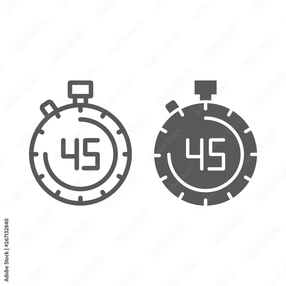 Poster stopwatch line and glyph icon, countdown and time, timer sign, vector graphics, a linear pattern on 