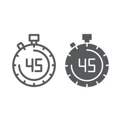 Stopwatch line and glyph icon, countdown and time, timer sign, vector graphics, a linear pattern on a white background.
