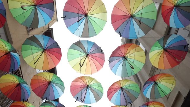 Colorful umbrellas background. Street art object