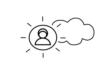 Vector. Person, design  illustration. Flat simple icon. Weather sign, sky. Sun rays and cloud.