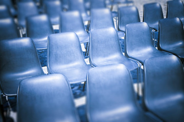 Chairs of an outdoor cinema - tilt shift filter added - toned image