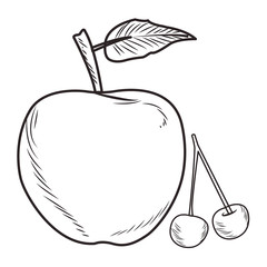 Fresh fruit nutrition healthy black and white hand drawn