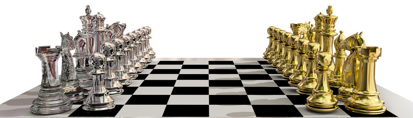 Plakat chess start golden pawns 3d rendering