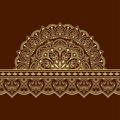 Seamless borders with mandala for design, application of henna, Mehndi and tattoo. Decorative pattern in ethnic oriental style.
