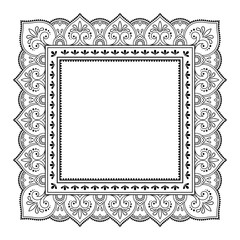 Stylized with henna tattoos decorative pattern for decorating covers for book, notebook, casket, magazine, postcard and folder. Flower in mehndi style. Frame in the eastern tradition.