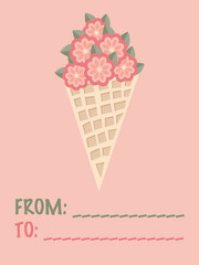 Floral postcard template in flat style.