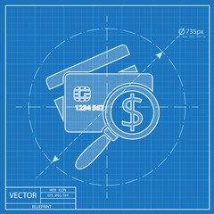 Credit Card Scanning vector blueprint icon. Money inspection illustration