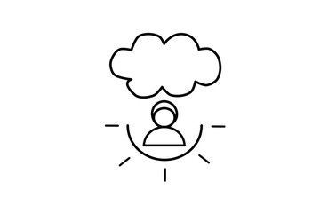 Vector. Person, design  illustration. Flat simple  icon. Weather sign, sky. Sun rays and cloud.